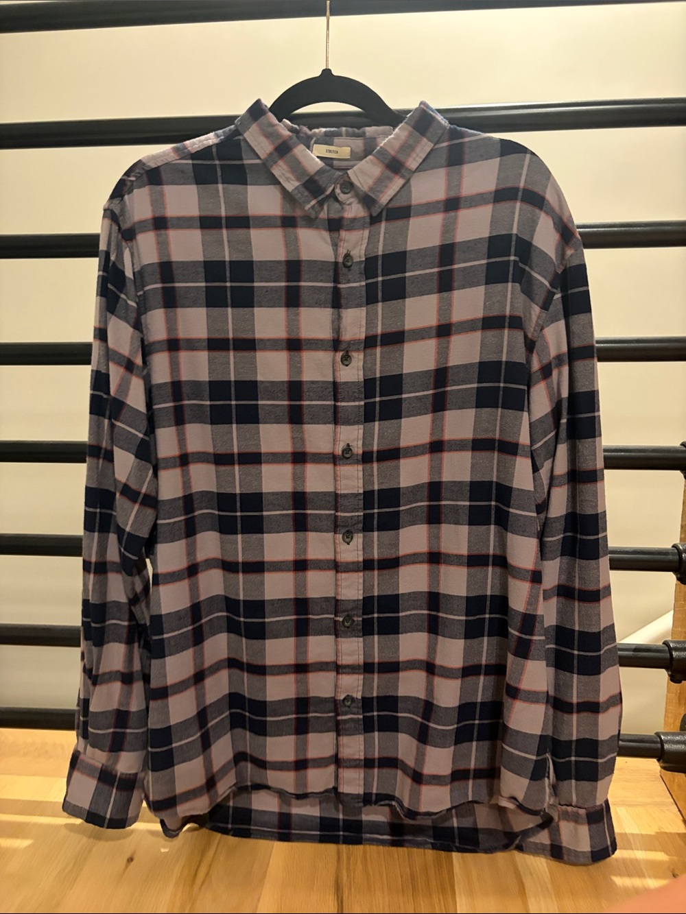 Casual Plaid Button-Down Shirt — Navy & Pink